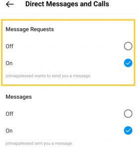 turn off Instagram message request notifications
