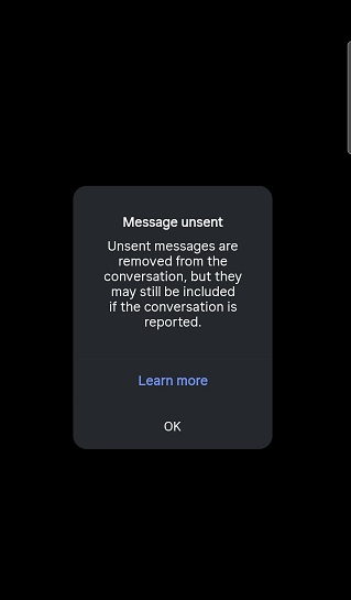 A pop-up will confirm that the message has been unsent.