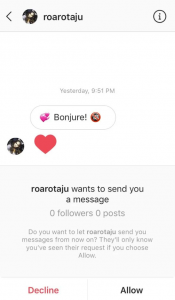 request message on Instagram