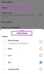 how to change the Instagram chat theme