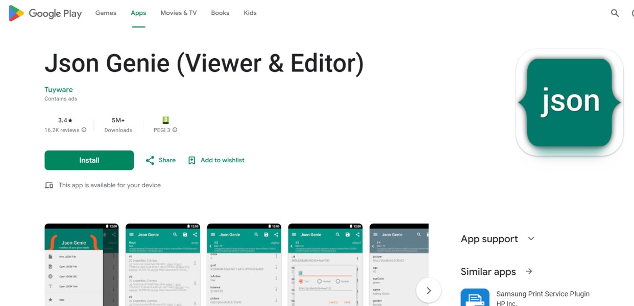 Json Genie Google Play Page