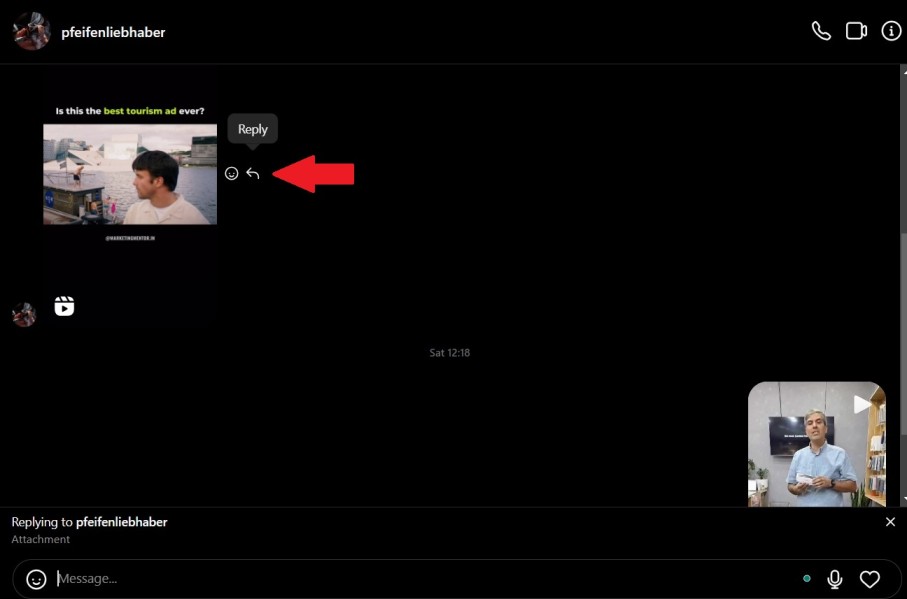 How to Send Videos on Instagram DM - click on reply