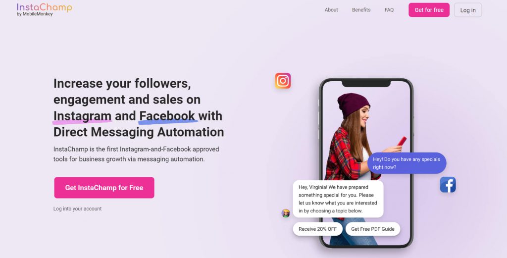 Instagram auto DM - Instachamp homepage