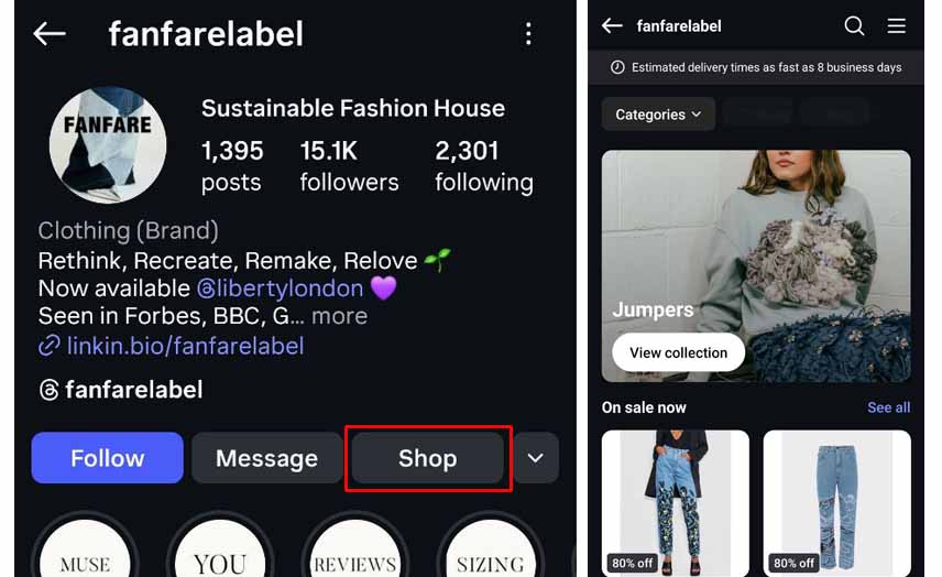 Instagram shop sample of trends on Instagram