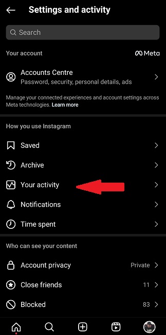 Instagram message recovery - Select your Activity