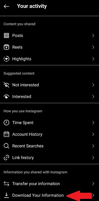 Instagram message recovery - Select Data Download