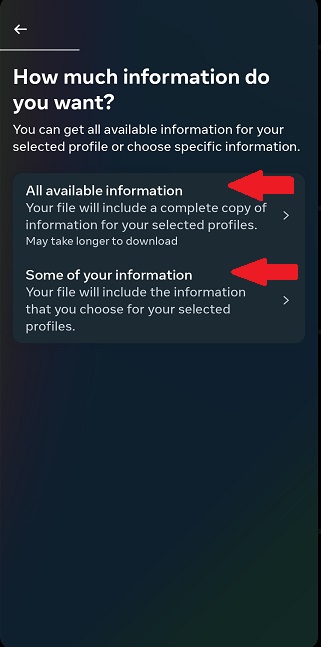 Instagram message recovery - Select the amount of Information you need