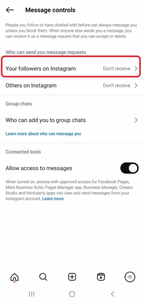 Don't allow messages from followers on Instagram