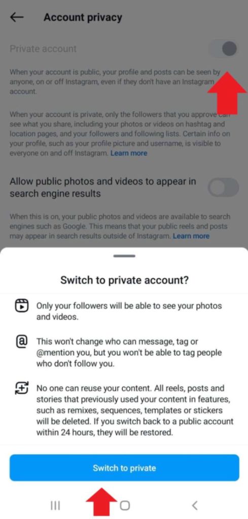 how to set private account on Instagram