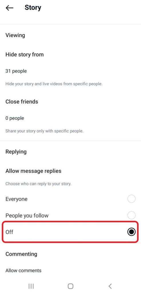 turn replying off for one story