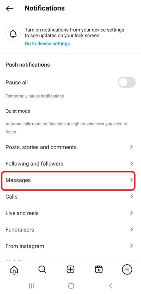 disabling DM notifications on Instagram