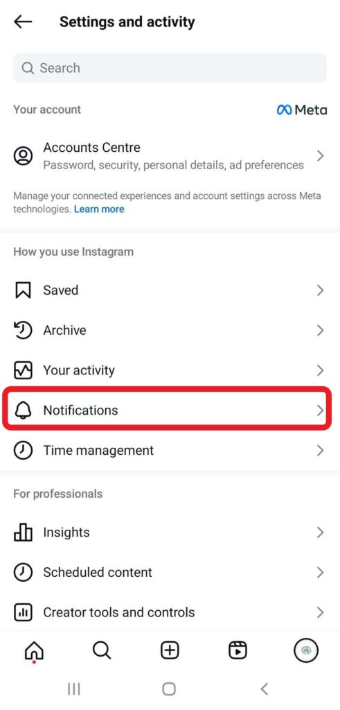 notif settings instagram