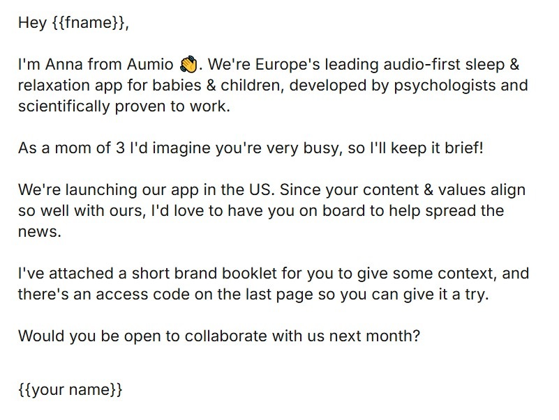 example of outreach email