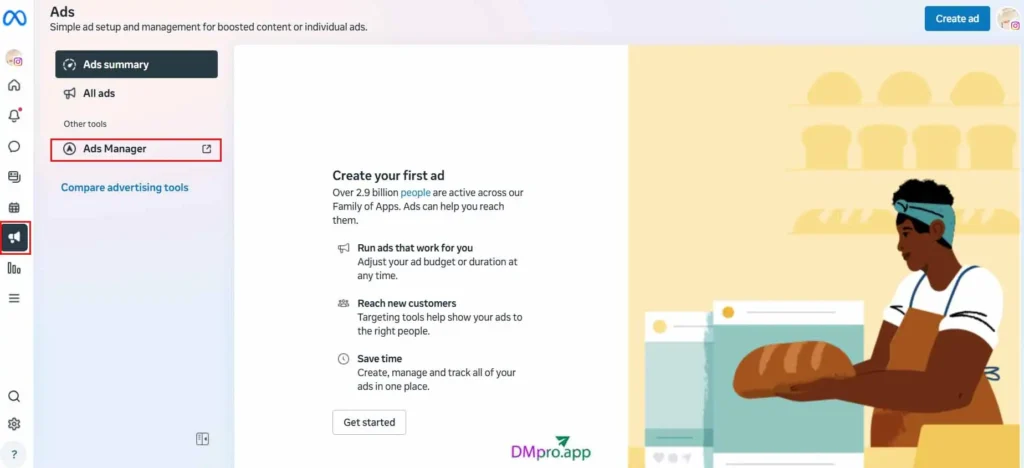 step one of instagram ads creation