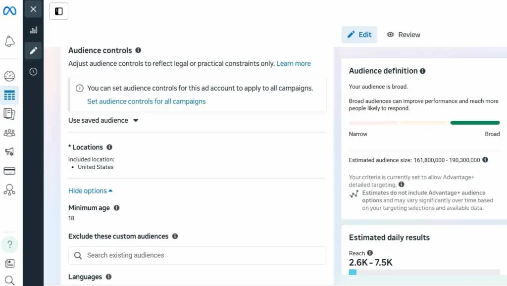 Instagram ads creation - defining audience