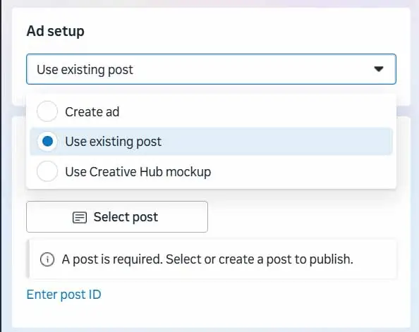 Instagram advertising - creating ad in meta ad manager