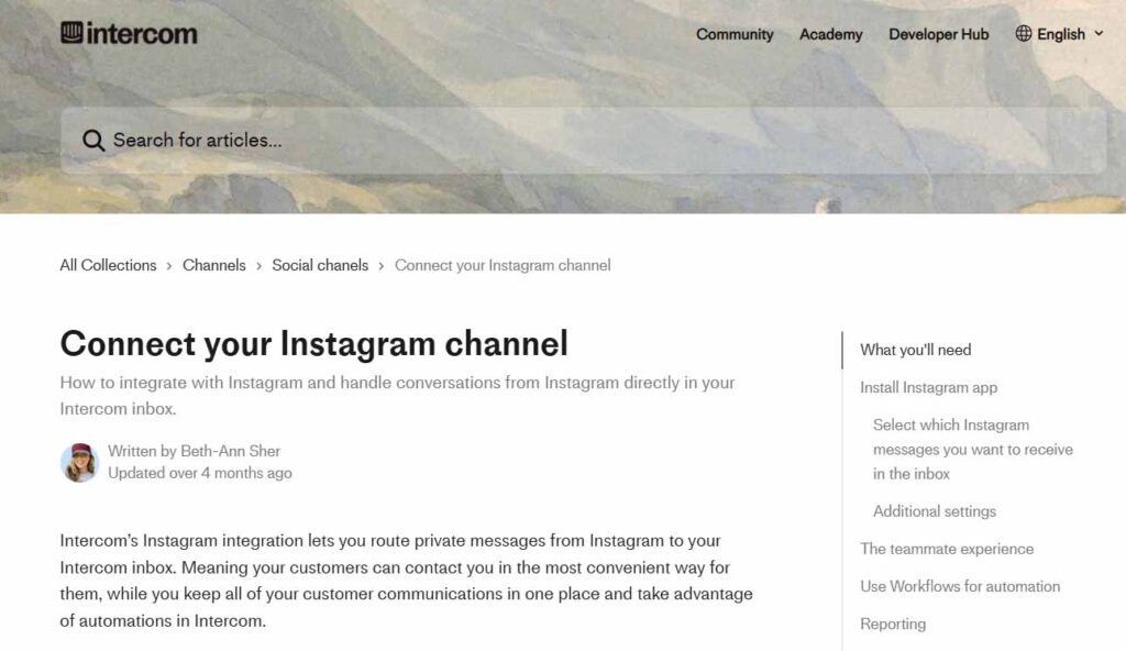 Intercom Instagram integration