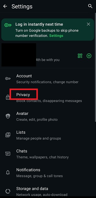 Tap on “Privacy”