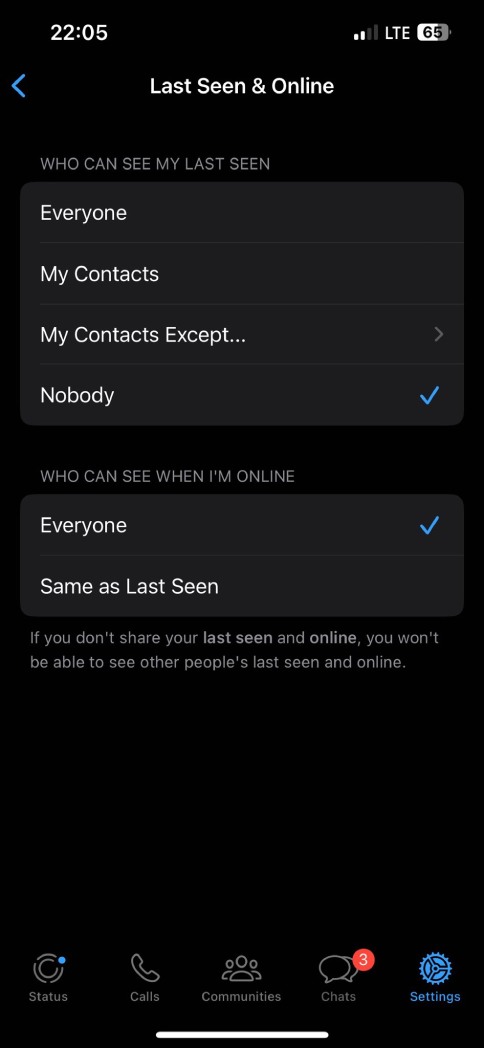 last seen privacy Settings