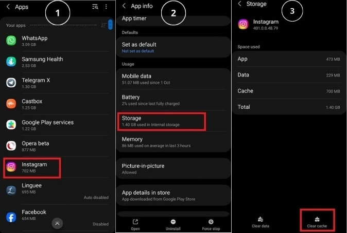 Clear Instagram cache