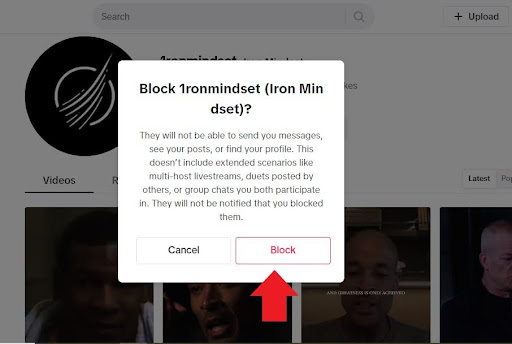 final step to block on TikTok desktop