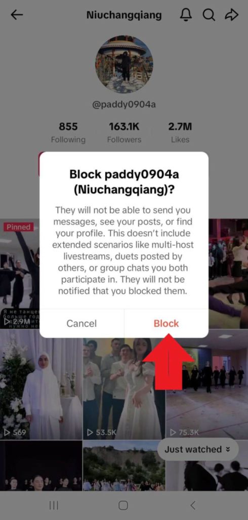 steps to block on TikTok