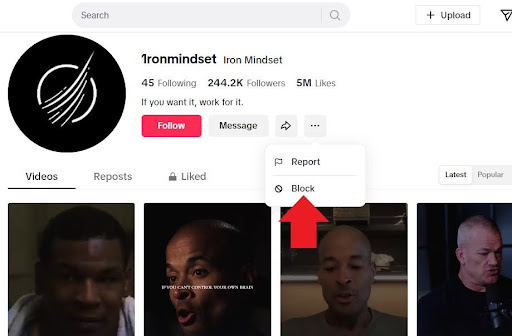 steps to block someone on tiktok desktop