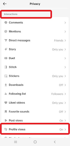 TikTok profile view under interactions