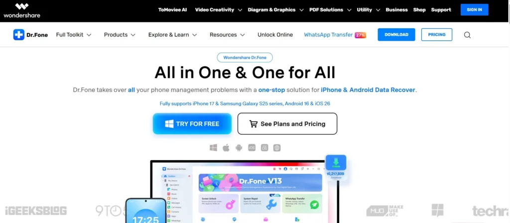 Dr.Fone homepage