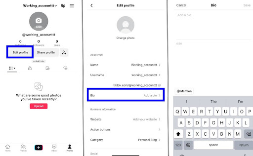 edit bio on tiktok business account