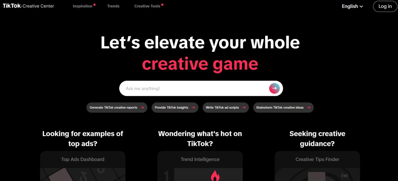 TikTok Creative Center homepage