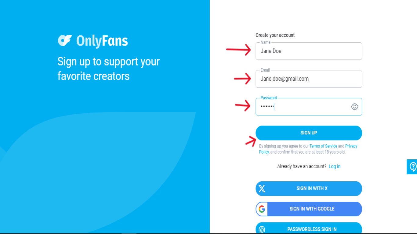 sign up for onlyfans with the email