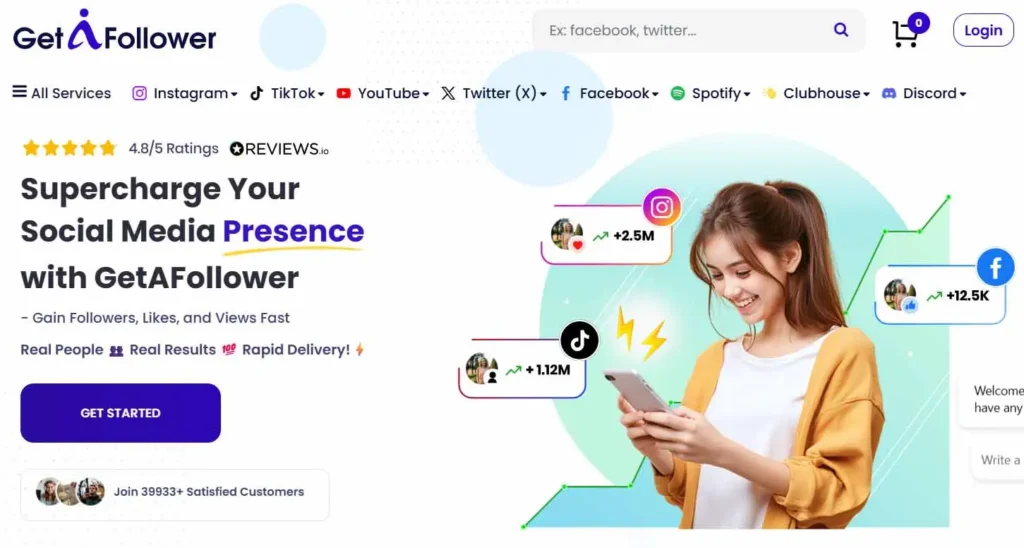 getafollower website screenshot 