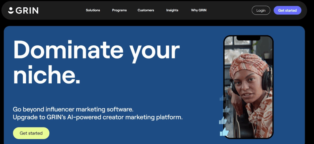 Grin Homepage - Influencer marketplaces