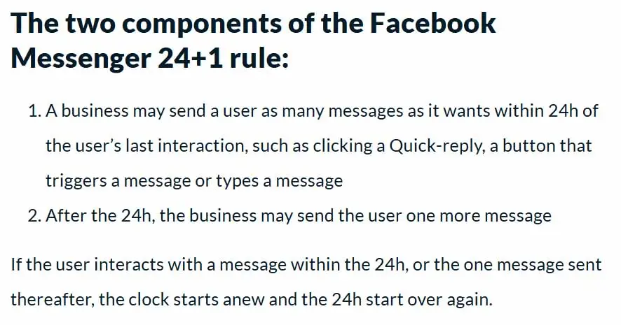 Screenshot of Facebook Messenger 24+1 rule 