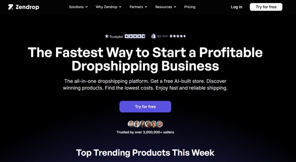 Zendrop homepage - Amazon dropshipping suppliers