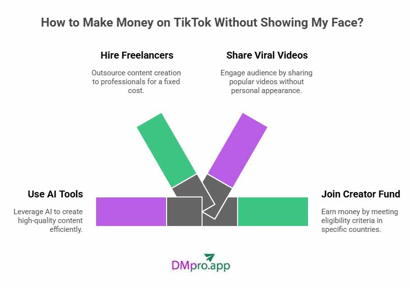 how to make money on TikTok without showing face - infographic of 4 methods