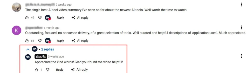 reply youtube comments