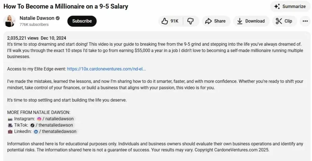 sample of YouTube SEO - video description and title