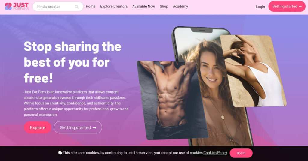 JustForFans Homepage