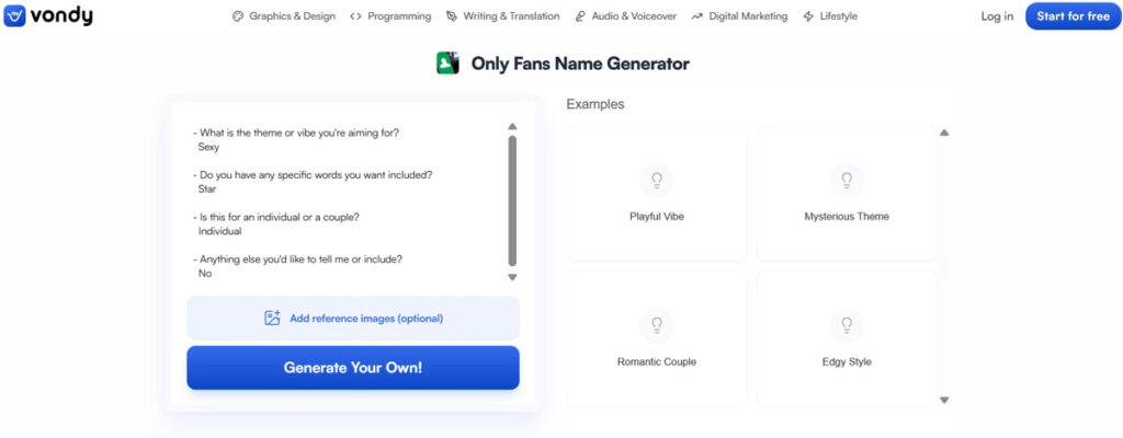 Vondy Name Generator