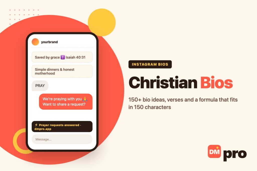Christian Instagram bios: a bio with a verse reference and a PRAY keyword answered by DM