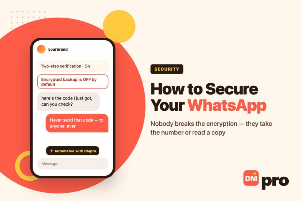 WhatsApp security settings screen with two-step verification and encrypted backup