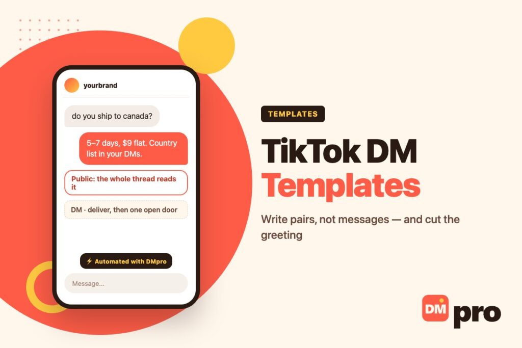 Four TikTok scenarios with the public reply and the DM written as a pair